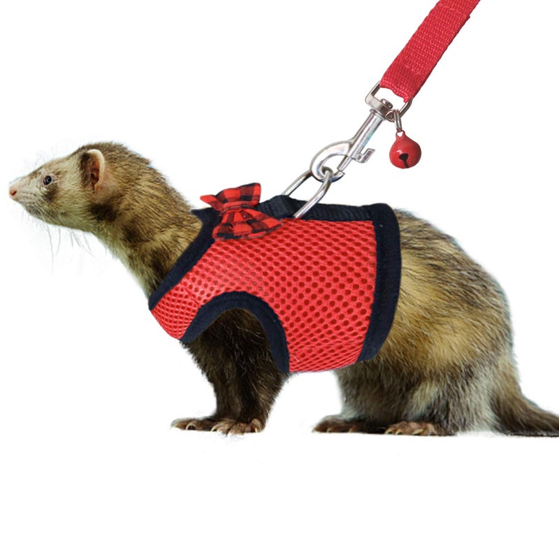 Rypet Small Animal Harness and Leash - Soft Mesh Pet Harness with Safe Bell, No Pull Comfort Padded Vest for Small Pet Red - Image 1